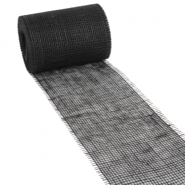 10 Meter Jute Tischband, schmal, grobmaschig in Schwarz, 15 cm