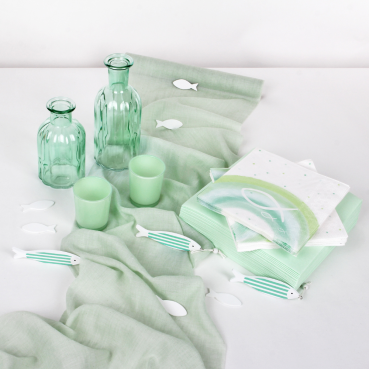 68-teiliges Tischdeko Paket, Set "Fische in Mintgrün" Kommunion, Konfirmation, Taufe