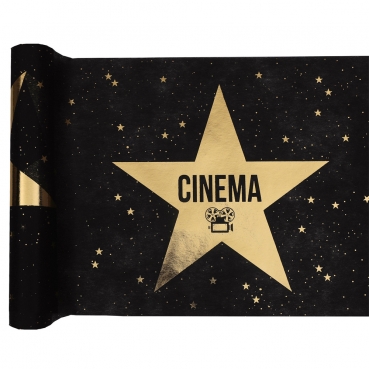 5 Meter Vlies Tischläufer Cinema, Kino in Schwarz/Gold, 30 cm