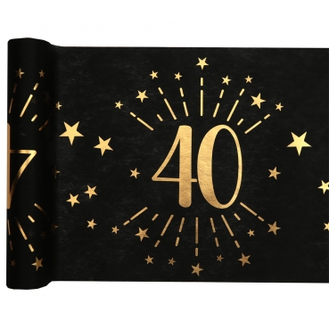 5 Meter Vlies Tischläufer Geburtstag -40- in Schwarz/Gold, 30 cm