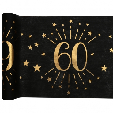 5 Meter Vlies Tischläufer Geburtstag -60- in Schwarz/Gold, 30 cm