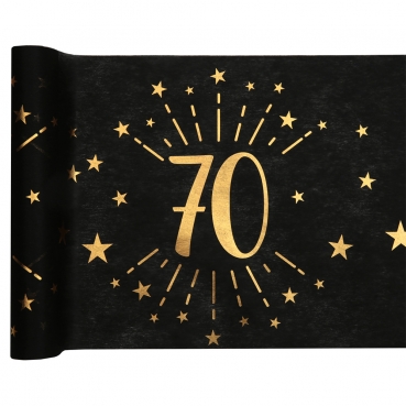 5 Meter Vlies Tischläufer Geburtstag -70- in Schwarz/Gold, 30 cm