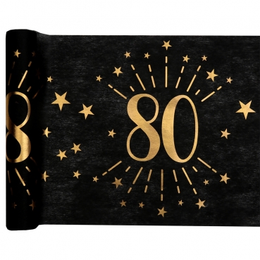 5 Meter Vlies Tischläufer Geburtstag -80- in Schwarz/Gold, 30 cm