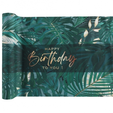 3 Meter Stoff Tischläufer Geburtstag -Happy Birthday-, Tropische Blätter, Monstera, 28 cm