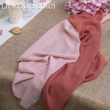 Dekobeispiel von dem Chiffon Tischläufer, hauchdünn, in Zartrosa und Terracotta, 35 cm.