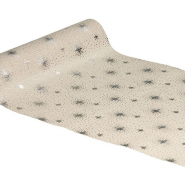 3 Meter Leinen-Optik Tischläufer Weihnachten, Sternenglanz in Silber, 28 cm
