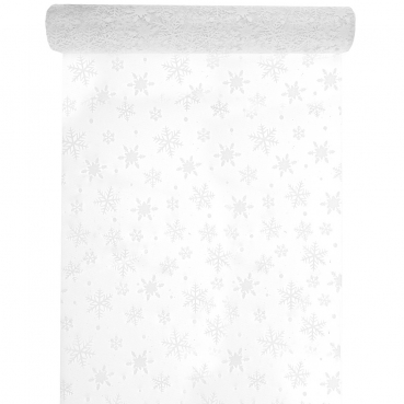 5 Meter Tischläufer Tüll, Eiskristalle in Weiß, 27 cm