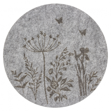 Filz Tischset Wildblumen, Schmetterlinge, rund, in Grau, 33 cm