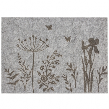 Filz Tischset Wildblumen, Schmetterlinge in Grau, 40 x 30 cm
