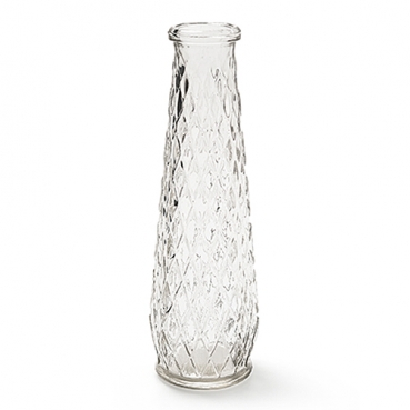 Glas Vase konisch, schmal, gemustert, klar, 22 cm