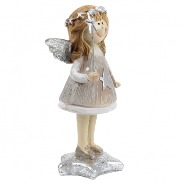 Schutzengel Mädchen, Weihnachtsengel, Sternenstab seitlich, 11 cm.