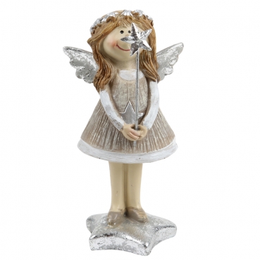 Schutzengel Mädchen, Weihnachtsengel, Sternenstab mittig, 11 cm