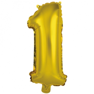 Folien Zahlenluftballon 1 in Gold, ohne Helium verwendbar, 35 cm hoch