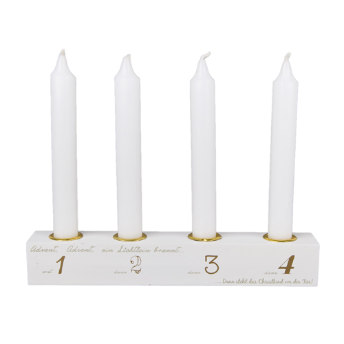 Adventskerzenhalter für 4 Stabkerzen in Creme/Gold.