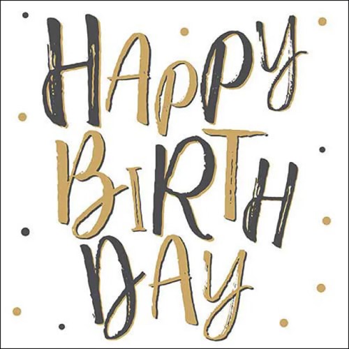 20er Pack Servietten Geburtstag, Happy Birthday in Gold/Weiß, 33 x 33 cm.