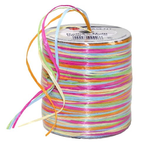 5-fach Bastband Raffia matt in Frühlingsfarben.