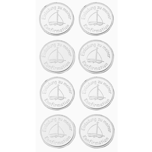 Klebe Sticker Schiff -Einladung zu meiner Konfirmation- in Silber
