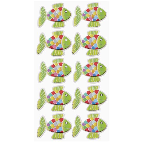 Klebe Sticker Fische in Hellgrün mit Regenbogen Schuppen.