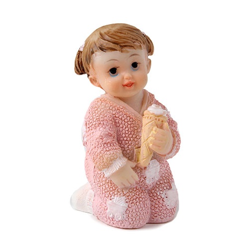 Kleines Deko Baby Mädchen mit Eistüte in Rosa, 60 mm.