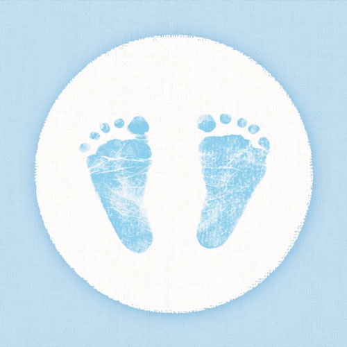 20er Pack Servietten Taufe Babyfüßchen in Hellblau, 33 x 33 cm.