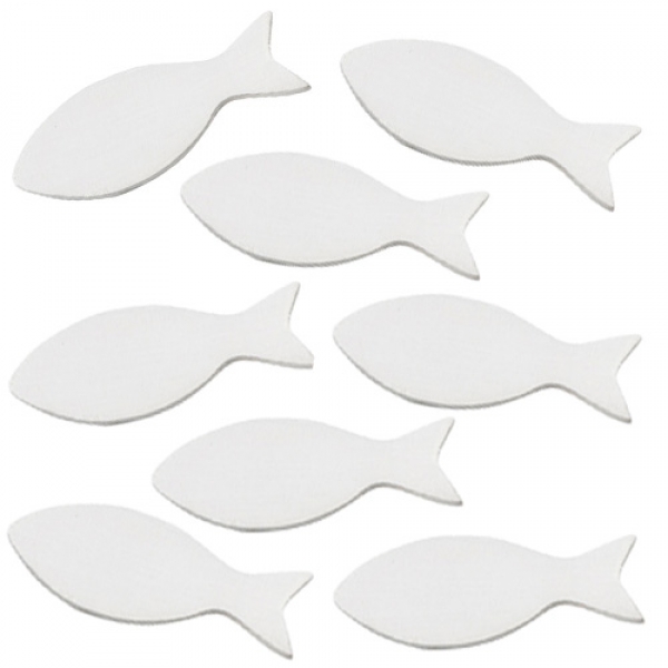 15 Holz Streuteile Fische in Weiß.