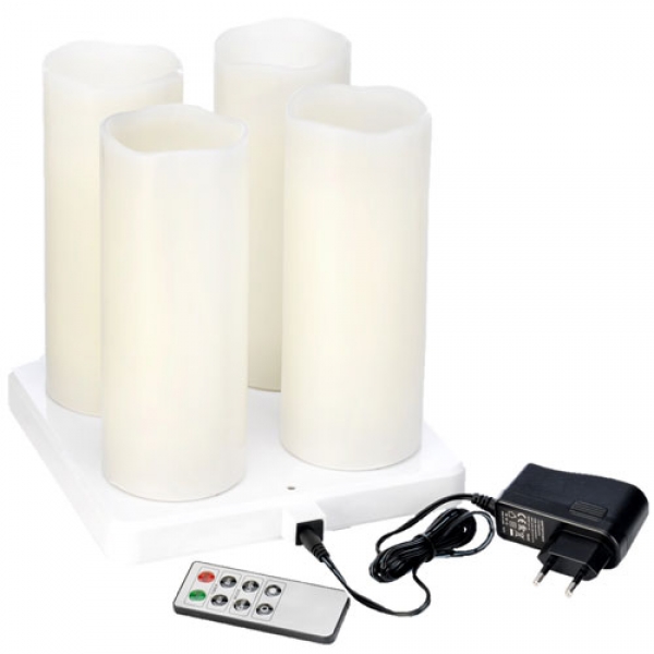 4er Set Duni LED Stumpenkerzen mit Ladestation, Außenbereich.