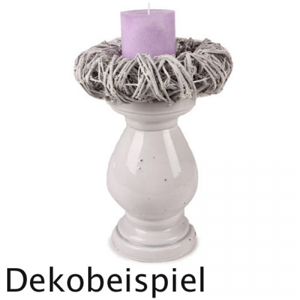 Großer Keramik Kerzenständer Crackle für Stumpen- und Kugelkerzen in Weiß, 23 cm. Dekobeispiel.