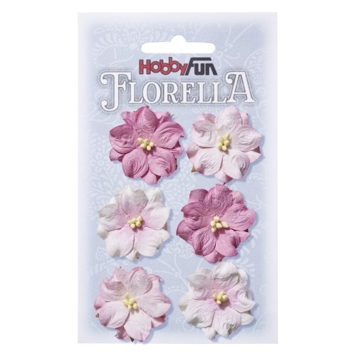 6 Florella Blumen handgemacht aus Maulbeerpapier in Rose, 35 mm