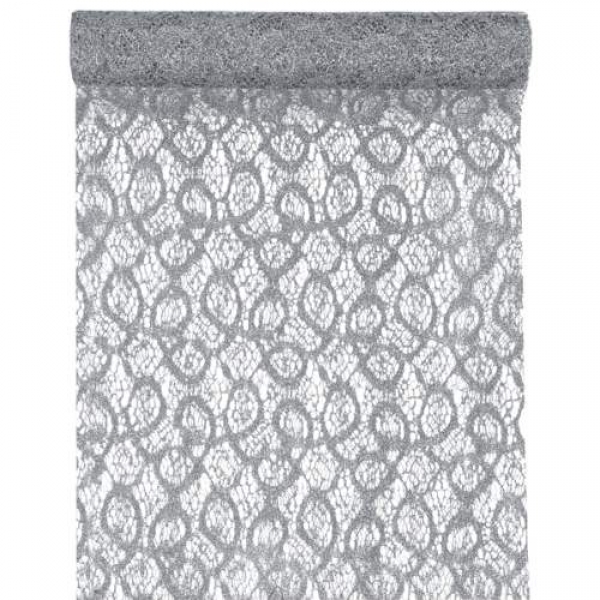 5 Meter Tischläufer Weihnachten Spitze Glitter in Silber, 28 cm breit.