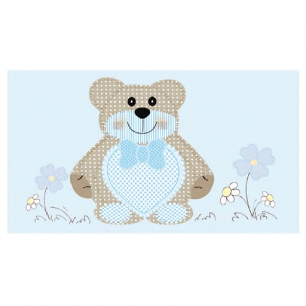 20 Namenskärtchen Taufe, Teddybär in Hellblau, 45 mm.