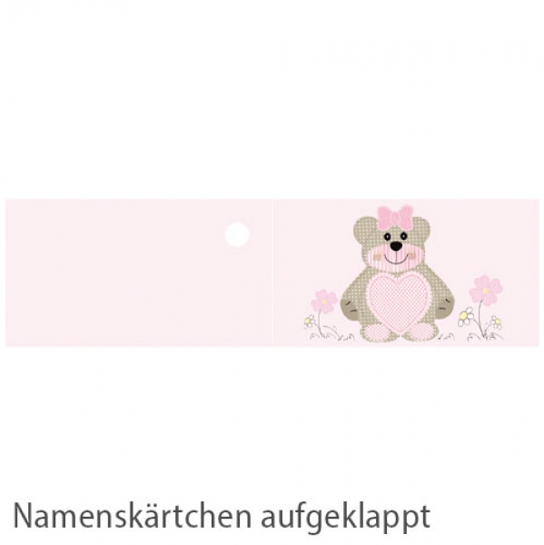 20 Namenskärtchen Taufe, Teddybär in Rosa, 45 mm.