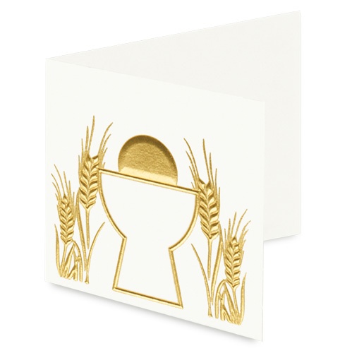 14 Namenskärtchen Kommunion, Konfirmation, Kelch und Ähren in Creme/Gold, 40 mm.