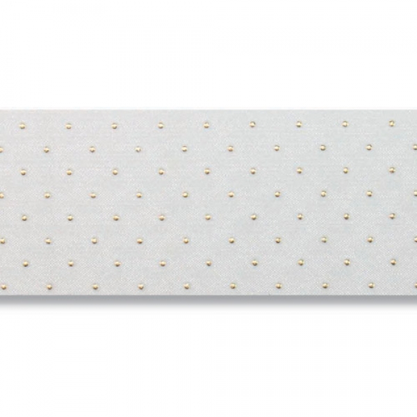 20 Meter Organza Tischband, Hochzeit, Crystal, Punkte in Gold, 40 mm.