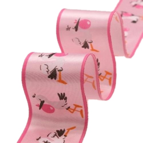 Tischband Storch, Taufe, rosa, 40 mm.