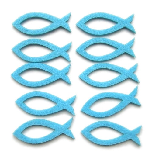 10er Pack Filz Kommunion-Fische 45 mm in 12 Farben.