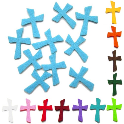 10er Pack Kommunion-Kreuze aus Filz in 12 Farben.