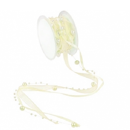 10 Meter Trendy Perlen Tischband in Creme.