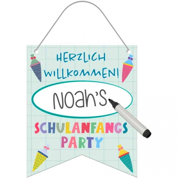 Bannerfahne zum Beschriften, Einschulung -Herzlich Willkommen, Schulanfangsparty-, 30 cm