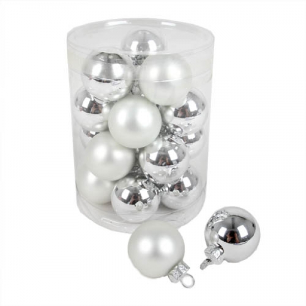 20 Mini Christbaumkugeln in Silber matt und glänzend, 30 mm .