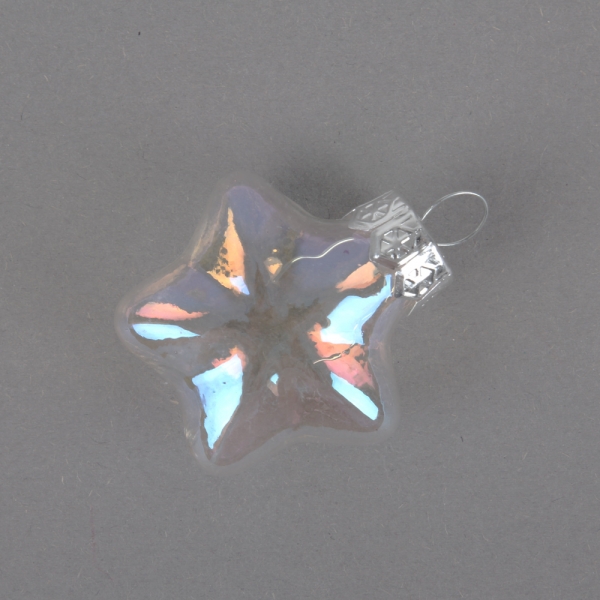 Glas Christbaumschmuck-Stern, klar mit Perlmuttglanz, 40 mm.