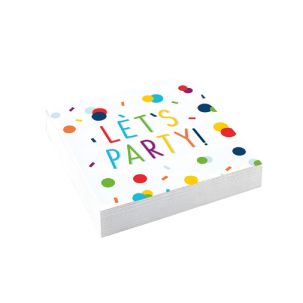 20er Pack Cocktail Servietten -Let's Party-, bunt, 25 x 25 cm.