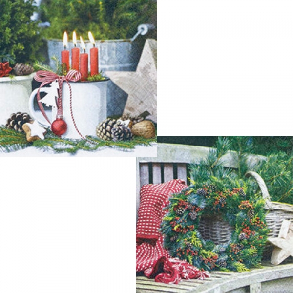 20er Pack Cocktail-Servietten Set 10 + 10, Weihnachten, 25 x 25 cm.