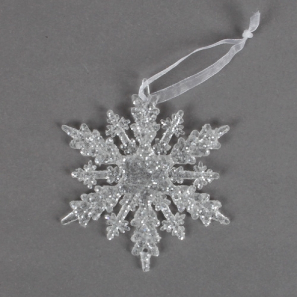 Deko Eiskristall in Glas-Optik mit Glitzer zum Aufhängen, Nr. 1, 10,5 cm.