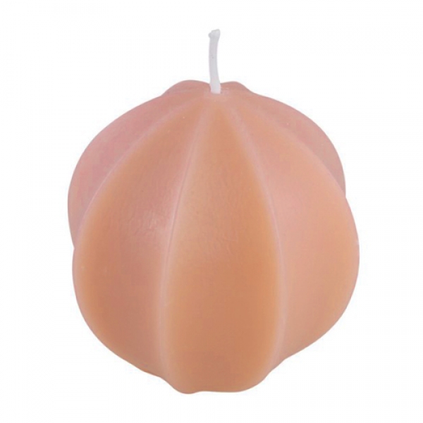 Kugelkerze, Kaktuskerze mit Rillen in Peach, 72 x 71 mm.