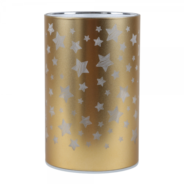 Deko LED-Licht Zylinder, Sternenzauber in Gold, 14,5 cm.