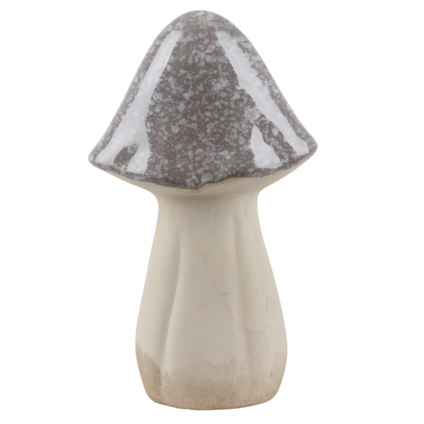 Großer Porzellan Pilz mit Hut in Grau glasiert, 20 cm.