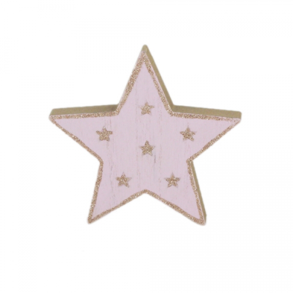 Holz Stern in Rosa/Rosé-Gold glitzernd, 12 cm.