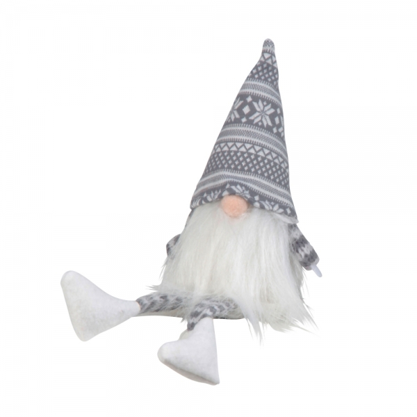 Deko Wichtel Kantenhocker mit Schlackerbeinen, in Grau, 22 cm.