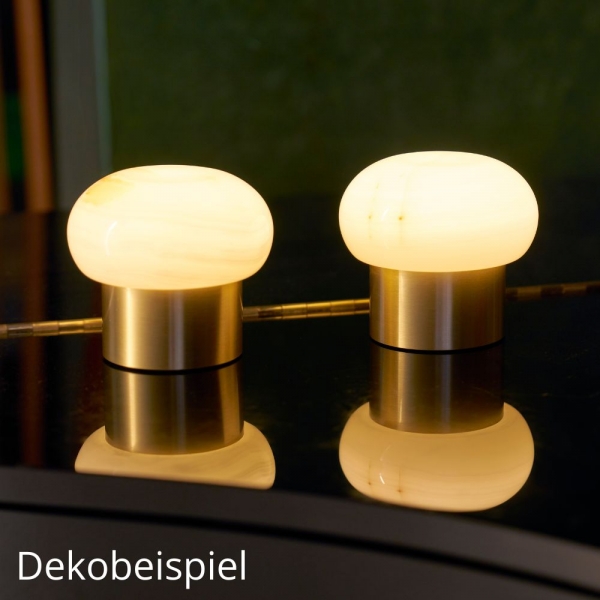 2 Duni LED-Tischlampen Namak, kabellos und wiederaufladbar, modernes Design, Sockel Messingoptik, warmes stimmungsvolles Licht.