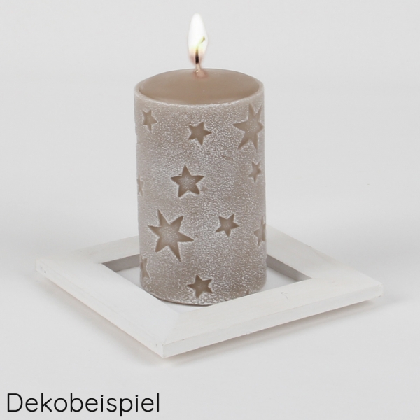Dekobeispiel mit dem Holztablett, Gesteckunterlage, quadratisch in Weiß, 15 cm.